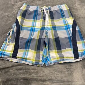 Ocean Pacific‎ OP Shorts Mens L 36-38 Board Navy Plaid Beach Swim Trunk Outdoor